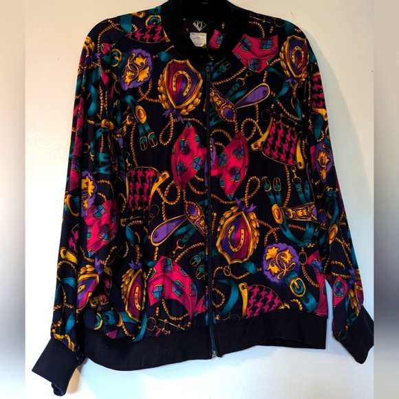 PI LA Equestrian Multicolor Bomber Zip Up Jacket - Picture 1 of 5